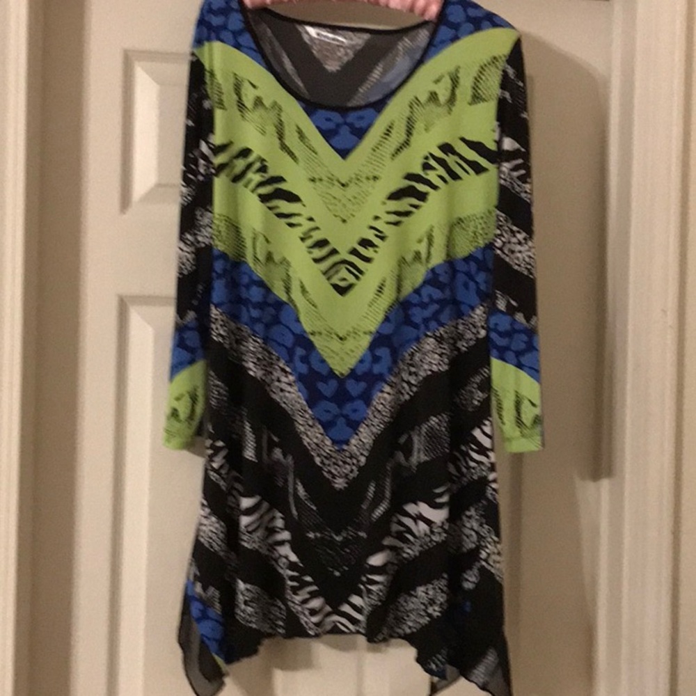 Peter Nygard Black, Blue, and Green Tunic Top